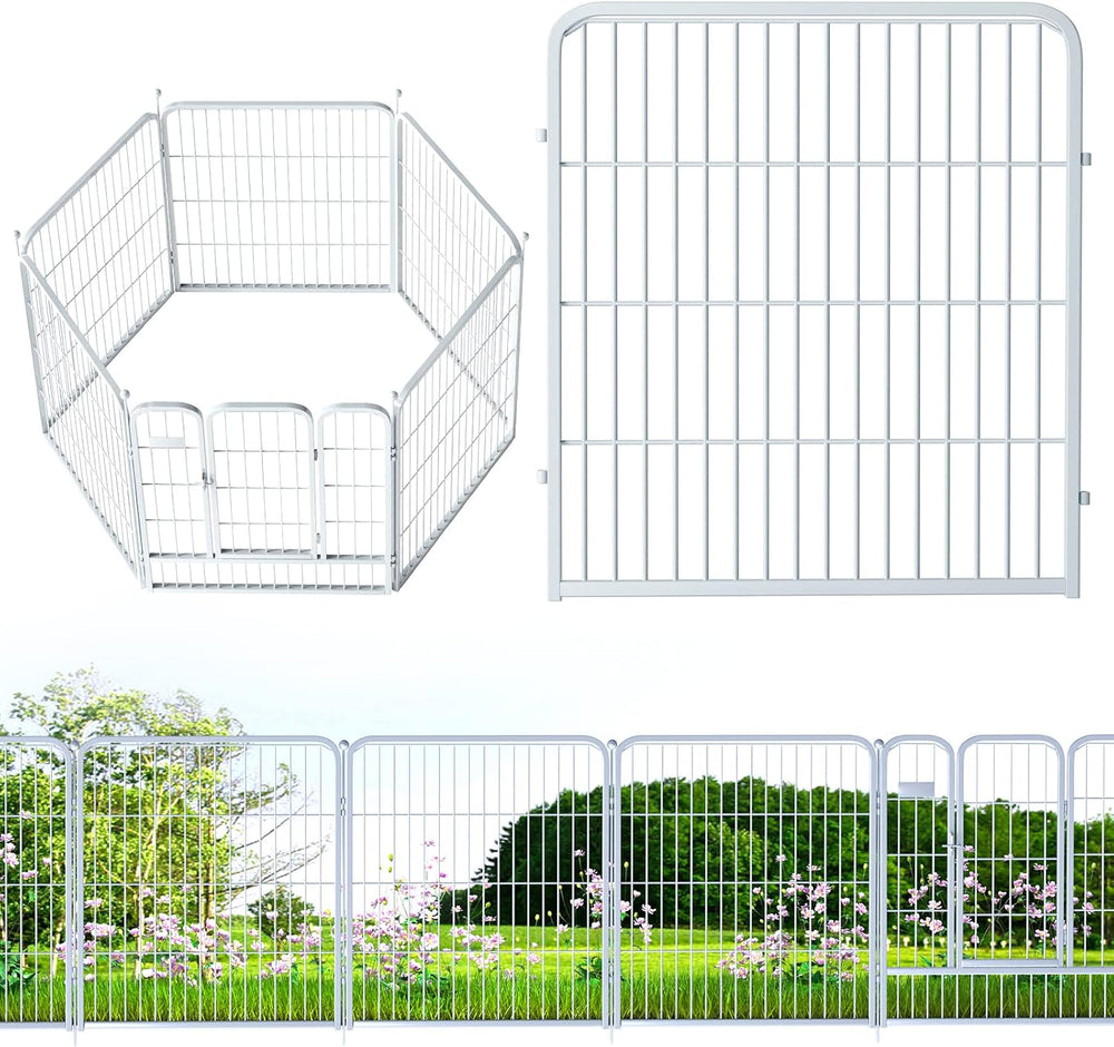 White Outdoor Garden Fence 5 Panels with 1 Gate,32in (H) x 14ft (L) for Dogs ...
