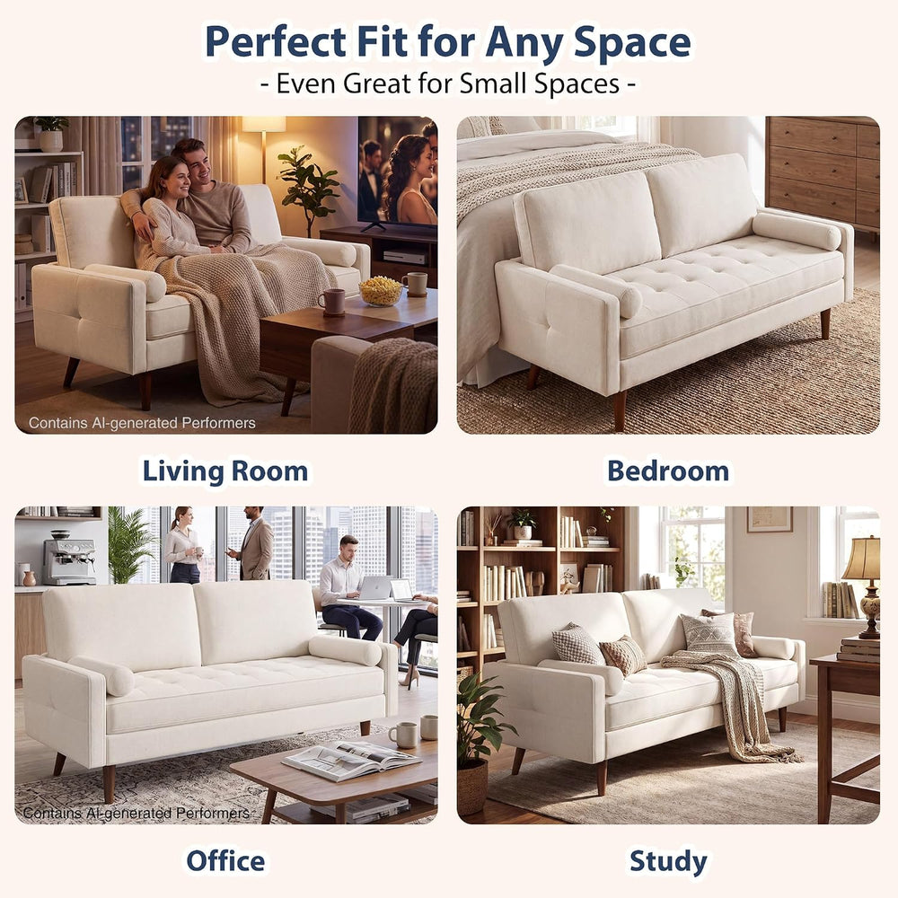 HIFIT 57" Loveseat Sofa Couch, Modern Chenille Couch for Living Room, Beige
