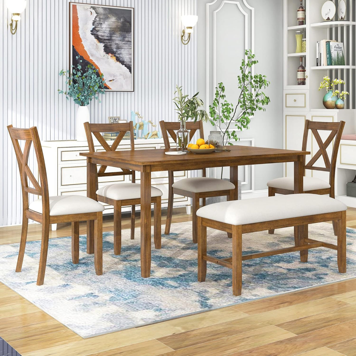 merax 6-piece wooden kitchen dining table set with shown in use