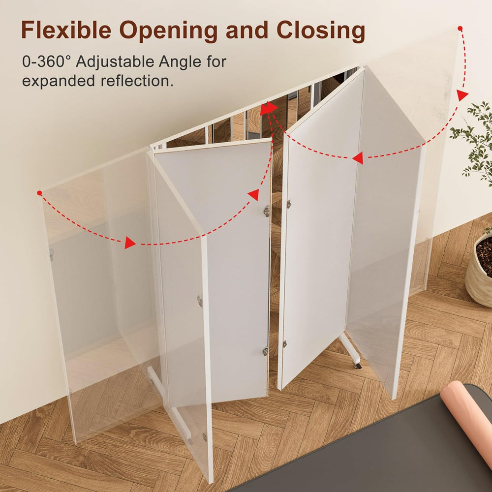 brisafe Tri-Fold Full Length NanoMirror with Wheels, 71 x 71 in, White