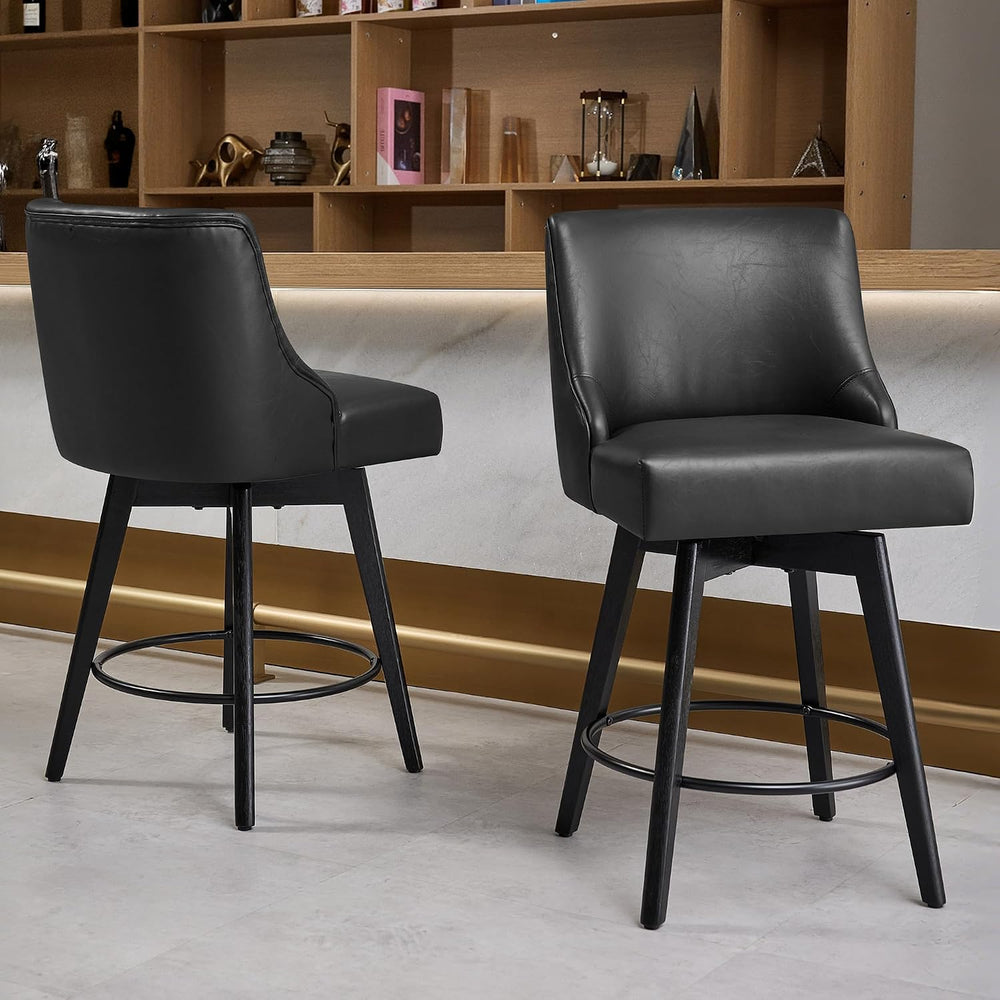 26" Counter Height Swivel Bar Stools, Set of 2, Black