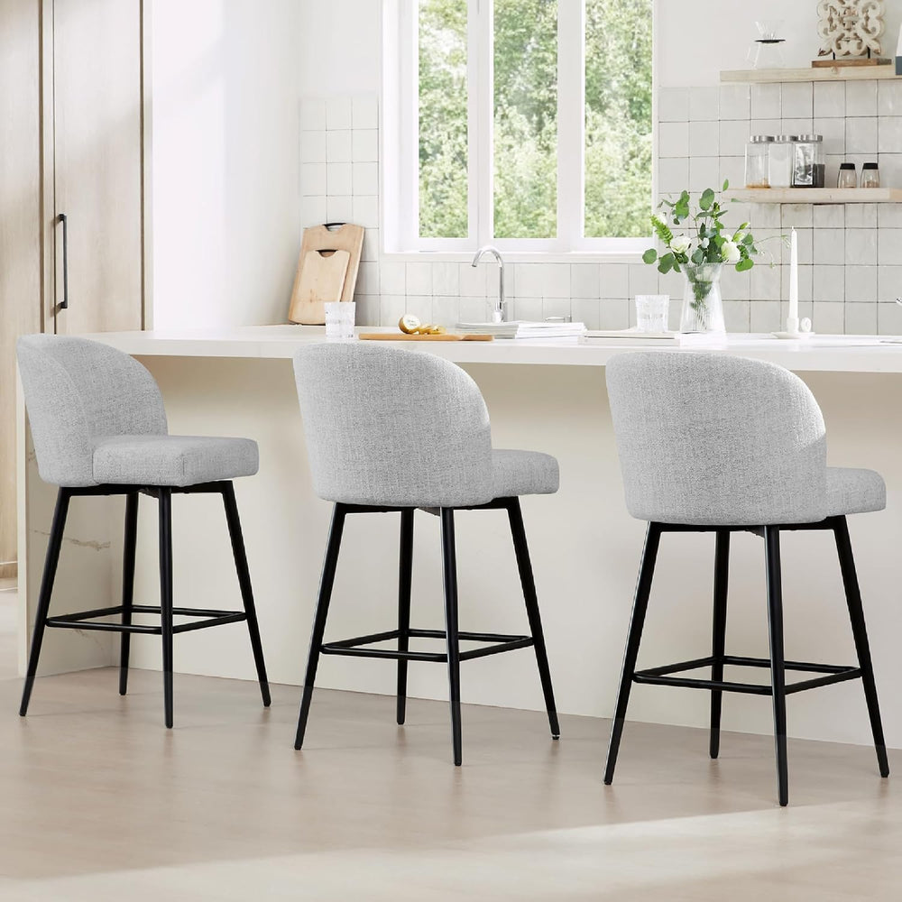 Watson & Whitely Counter Height Bar Stools Set of 3, Fabric in White