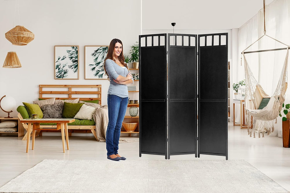 Legacy Decor 3-Panels Solid Wood Privacy Screen Room Divider, Black