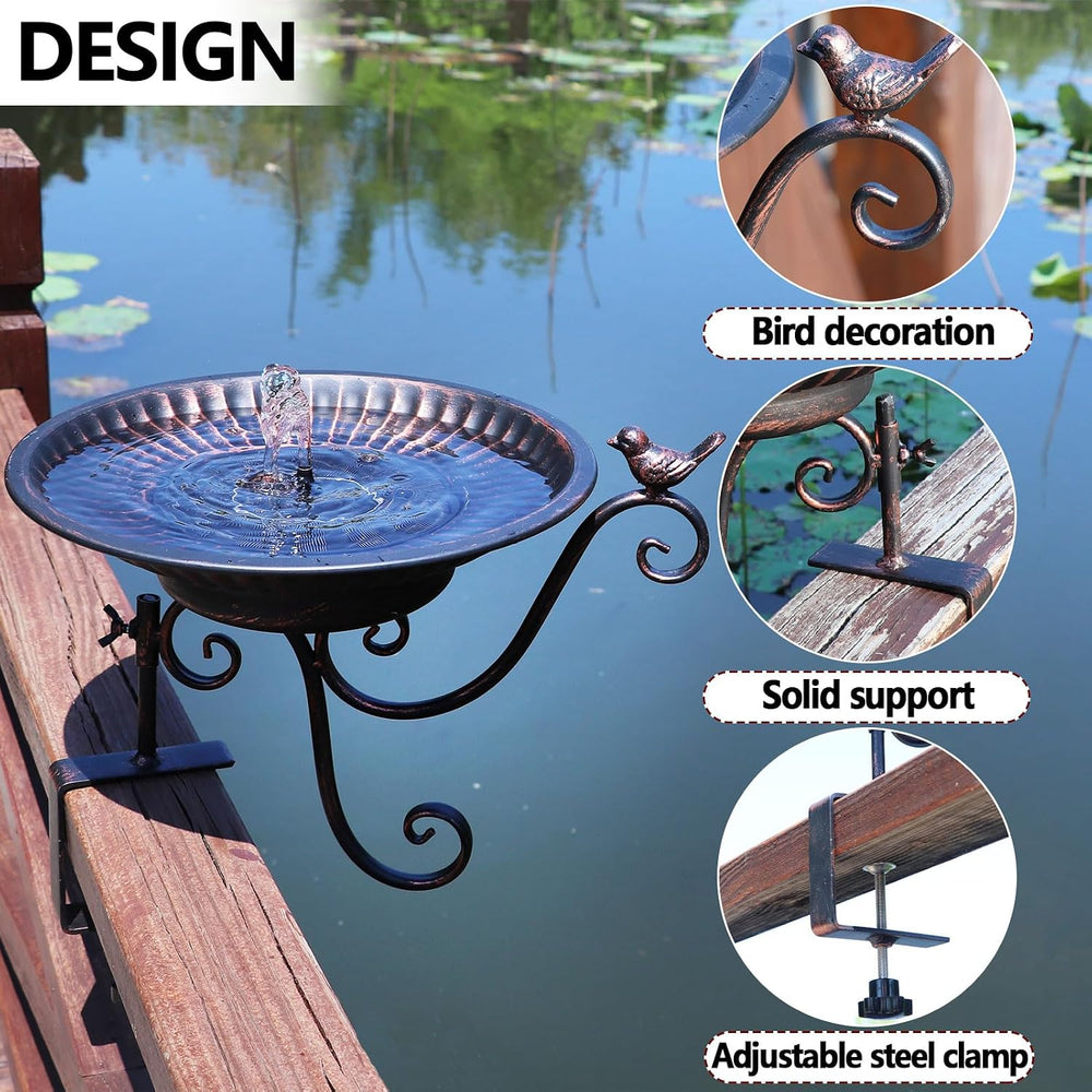 Solar Bird Bath,Deck Bird Bath with Solar Fountain,Deck Mounted Bird Bath