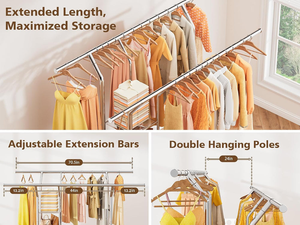 Heavy Duty Clothes Rack with Wheels for Hanging Clothing
