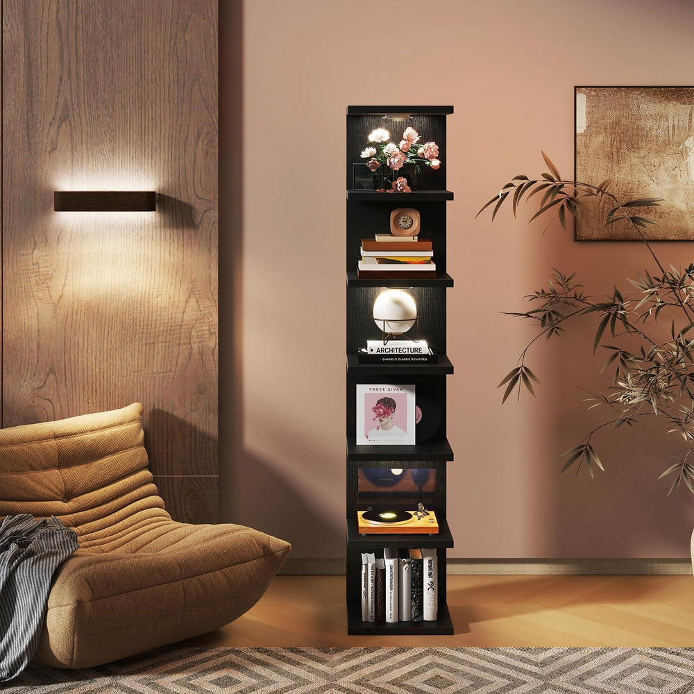 IBUYKE 7 Tier Wall Shelf Unit with LED Lights,Lack Shelf Black WBC017B