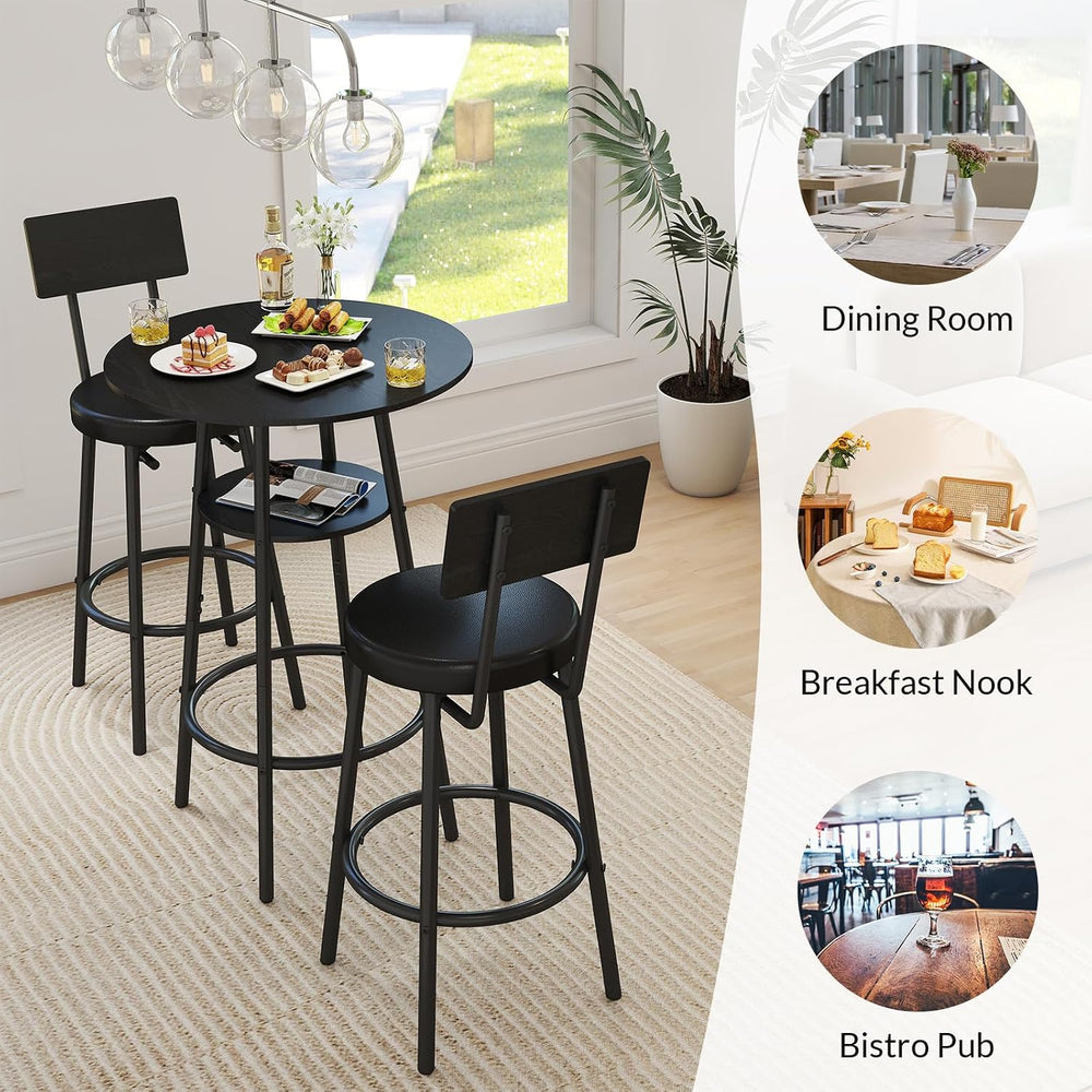 Zevemomo 3 Pieces Bar Table and Chairs Set Pub Table and Chairs for 2-Black