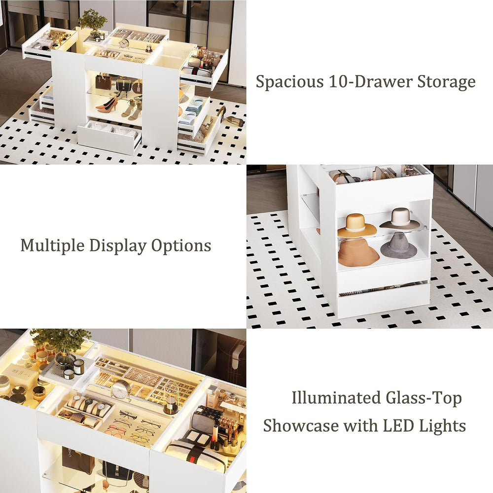 Kikihouse Modern Closet Island with 10 Drawers with LED (White)