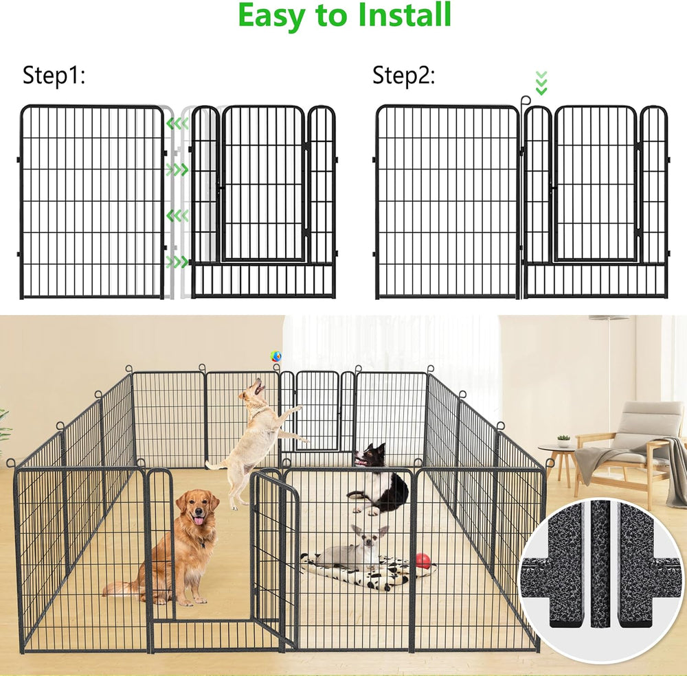 Garden Fence with Gate Temporary Dog Fencing for Yard, 63ft (L)×40in (H) 28 P...