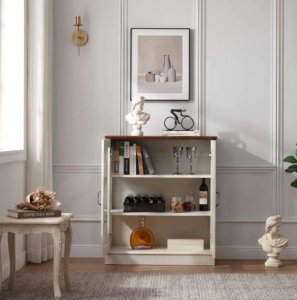 FOREST GRAVITY 31.5'' Small Display Buffet Cabinet with Glass Doors