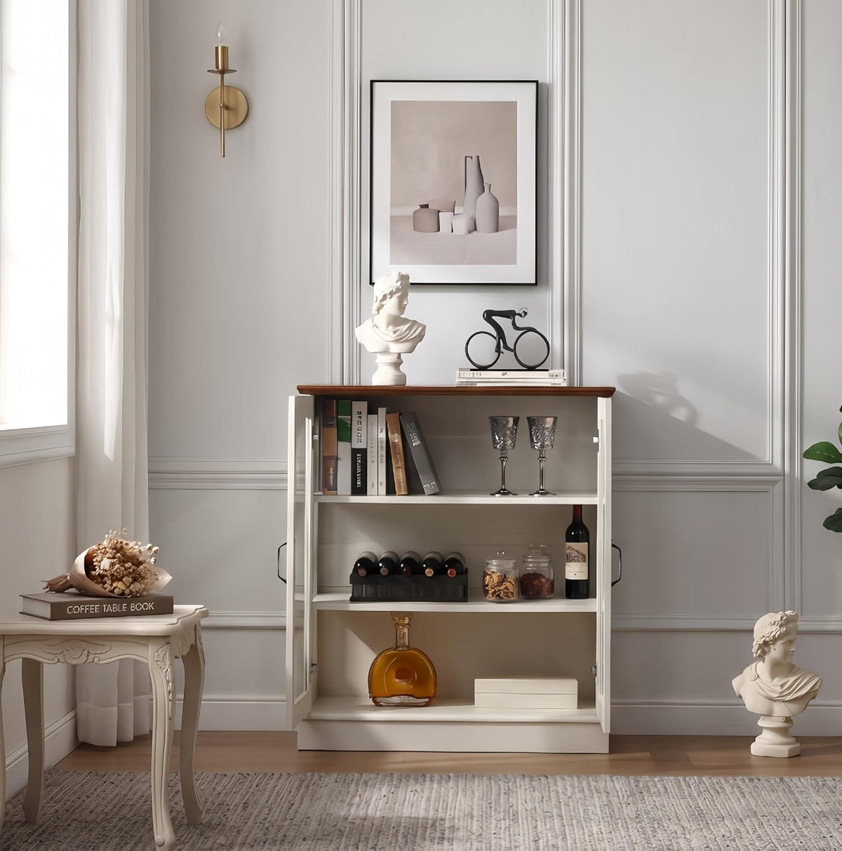 FOREST GRAVITY 31.5'' Small Display Buffet Cabinet with Glass Doors