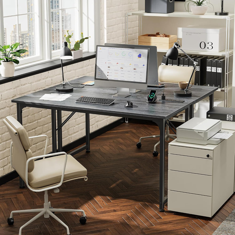 PRAISUN 47 X 20 Inch Computer Desk, Power Outlets, USB-C, Grey