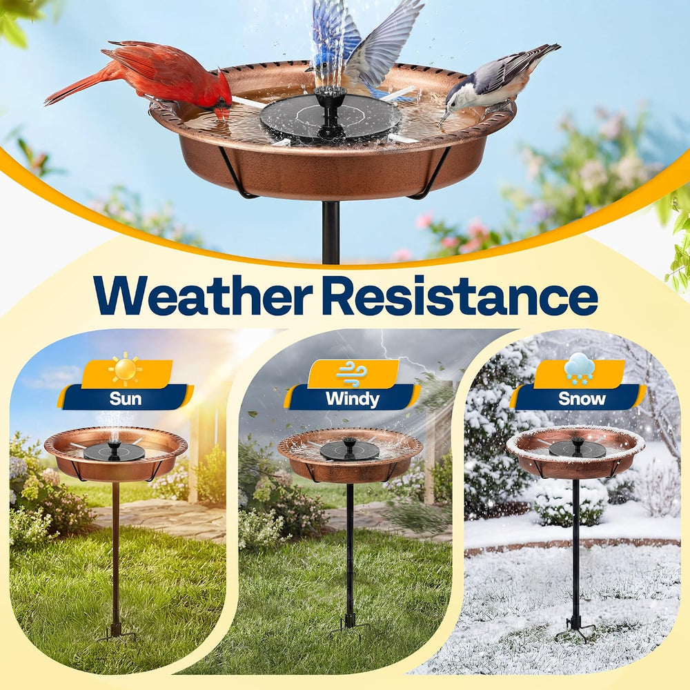 VIVOHOME Oval Bird Bath with Solar Fountain and Metal Ground Stake, Bronze