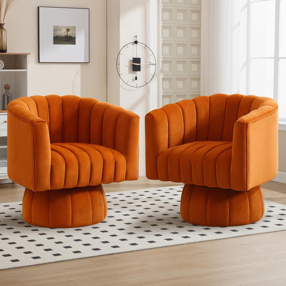 Swivel Accent Barrel Chair, Cute Comfy Small Round 360° Arm Chair, Velvet Sof...