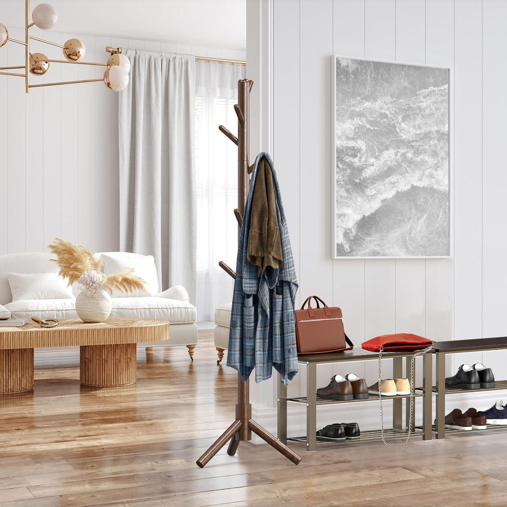 Simple Houseware Wooden Coat Rack Stand, Hall Tree with 9 Hooks, Walnut