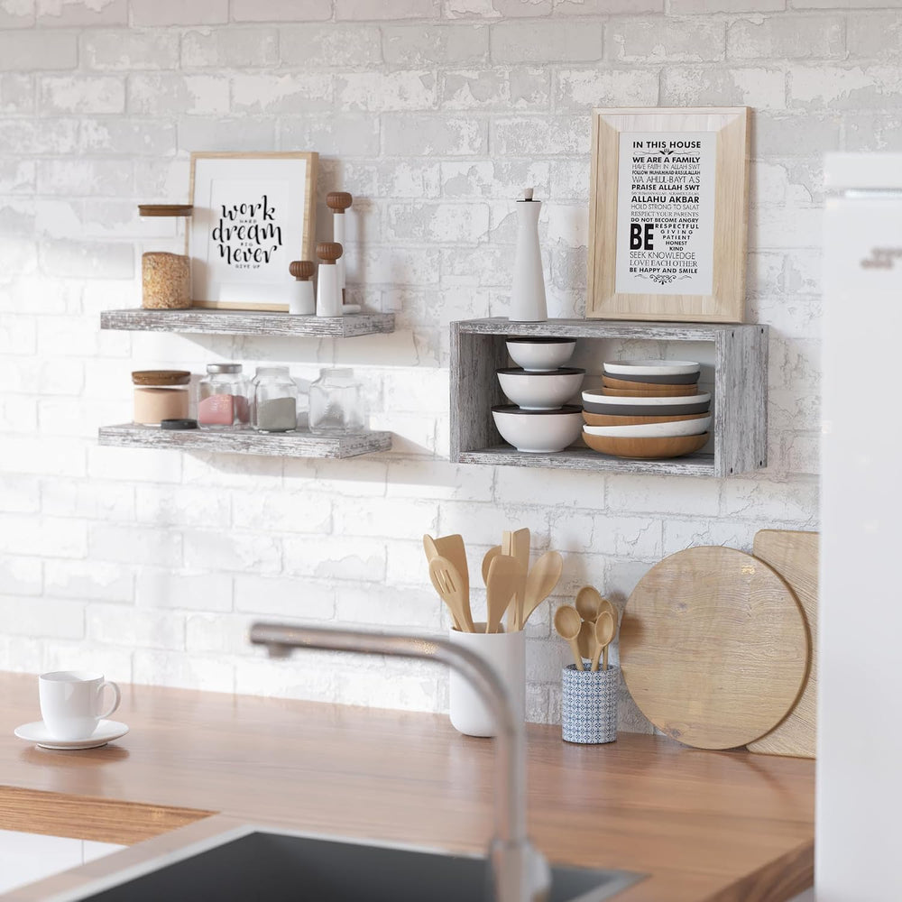 RICHER HOUSE 3-Set Rustic White Floating Shelf, Bathroom Shelf Over Toilet