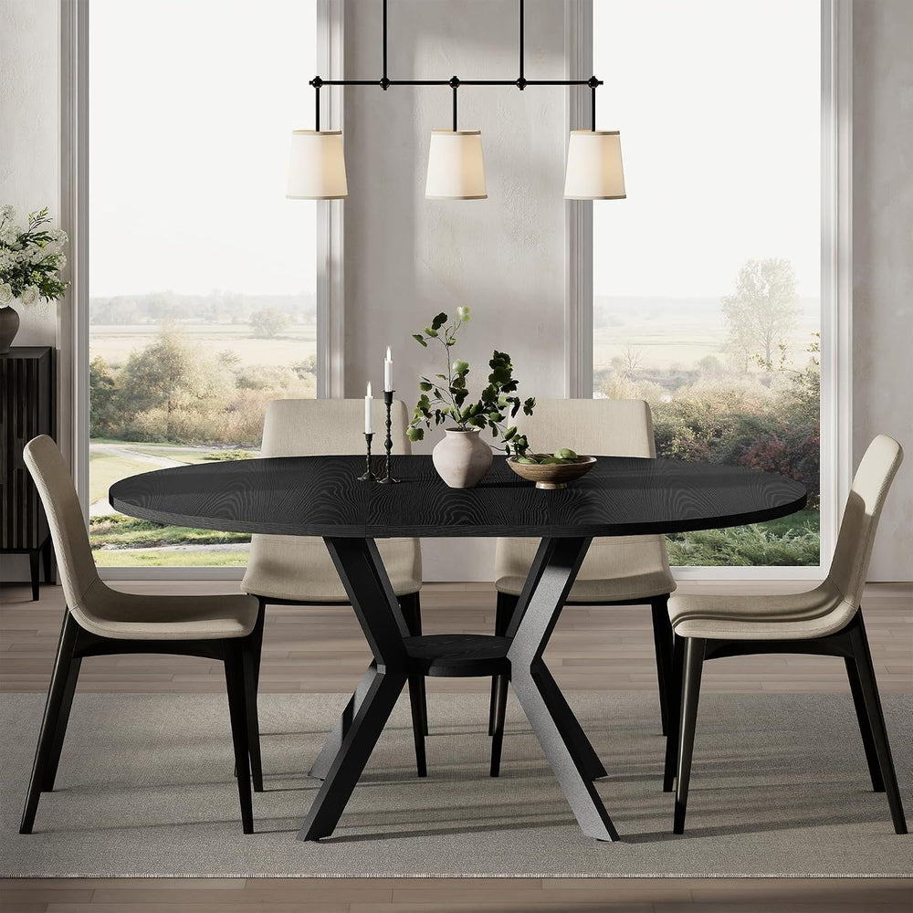 42"-58" Extendable Round Dining Table for 4-6 with Built-in Flip Leaf