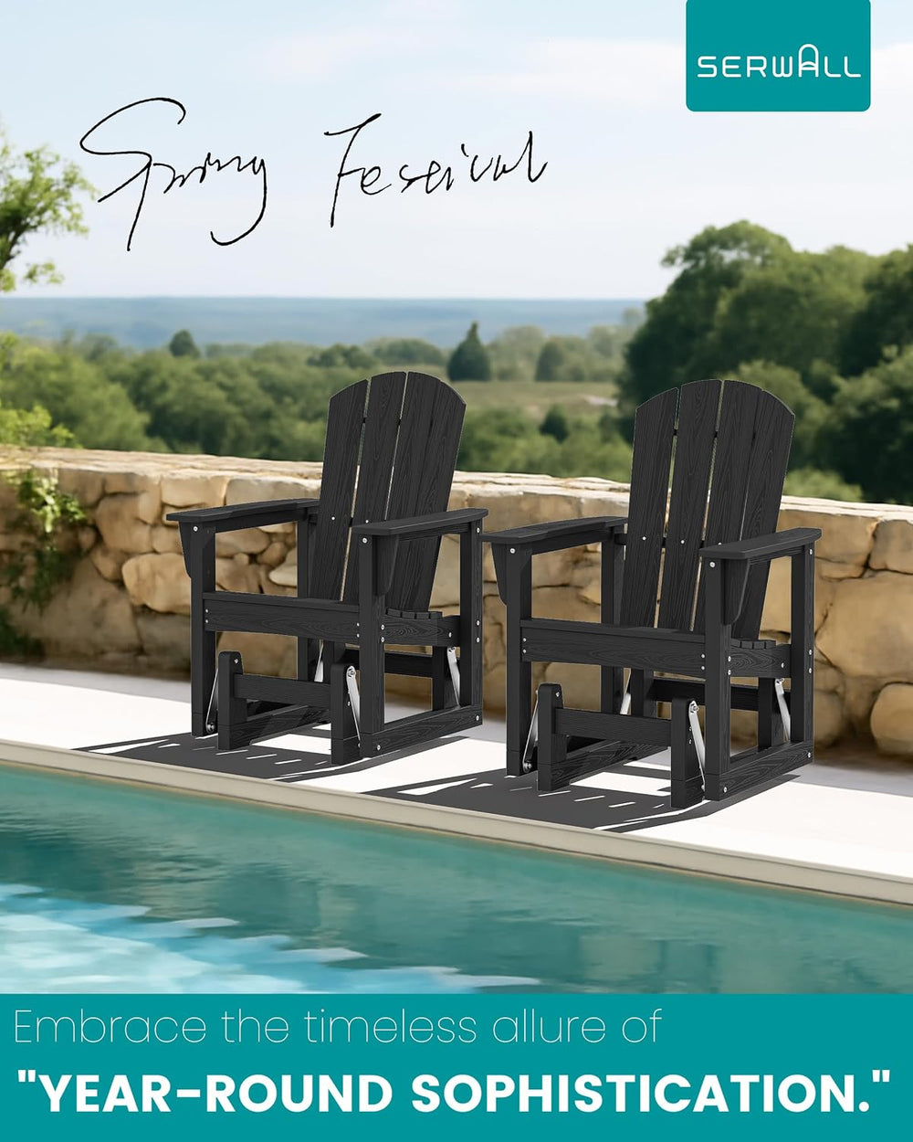SERWALL HDPE Outdoor Glider, All-Weather Patio Glider Rocker