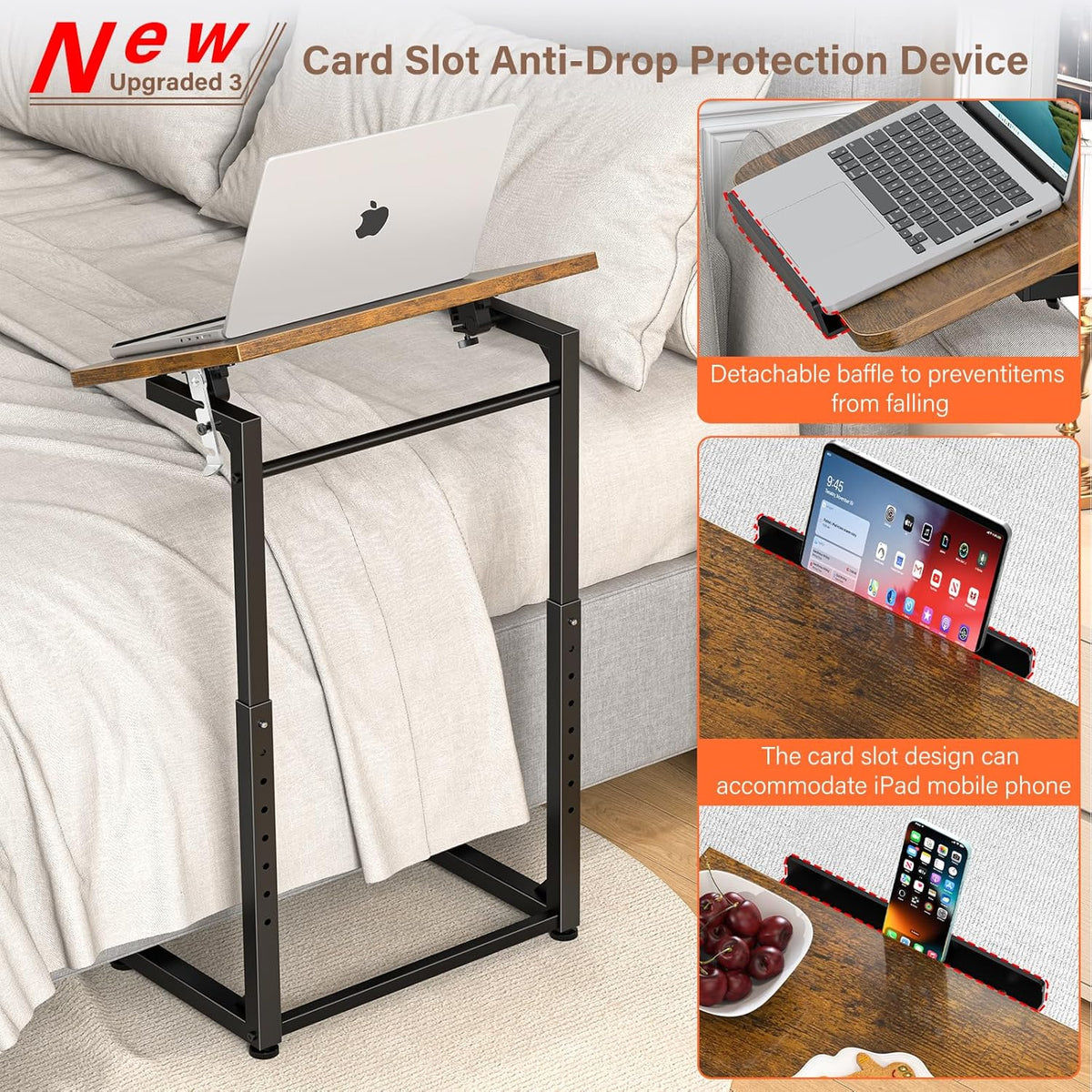 upgrade tv tray table, 8-level adjustable height couch, side view
