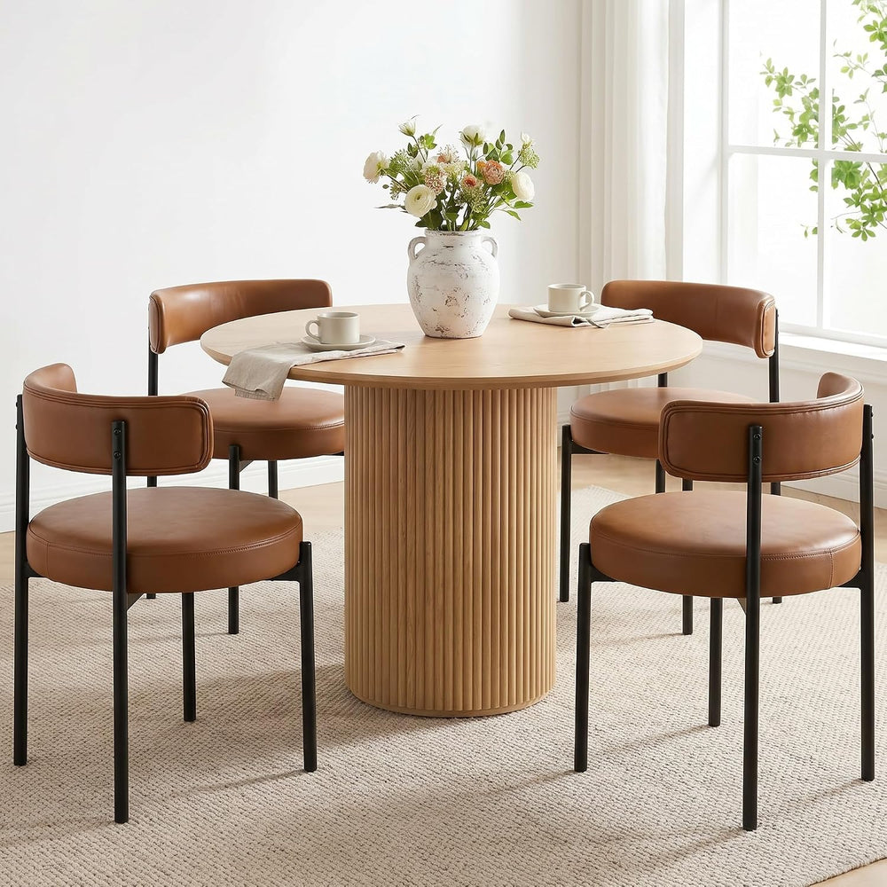 Faux Leather Dining Chairs Set of 6, Mid Century Modern, Brown