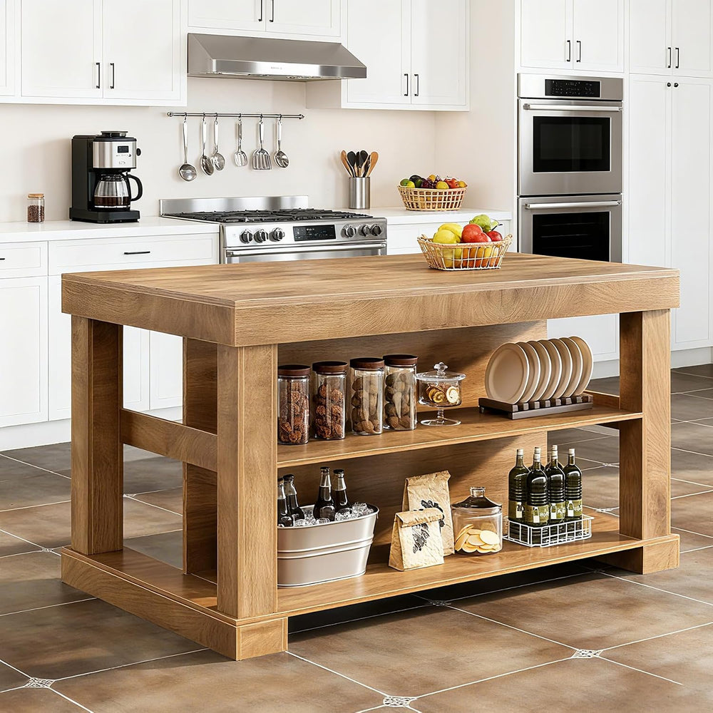 Tribesigns 55-Inch Kitchen Island with Seating and Storage, Rustic Brown