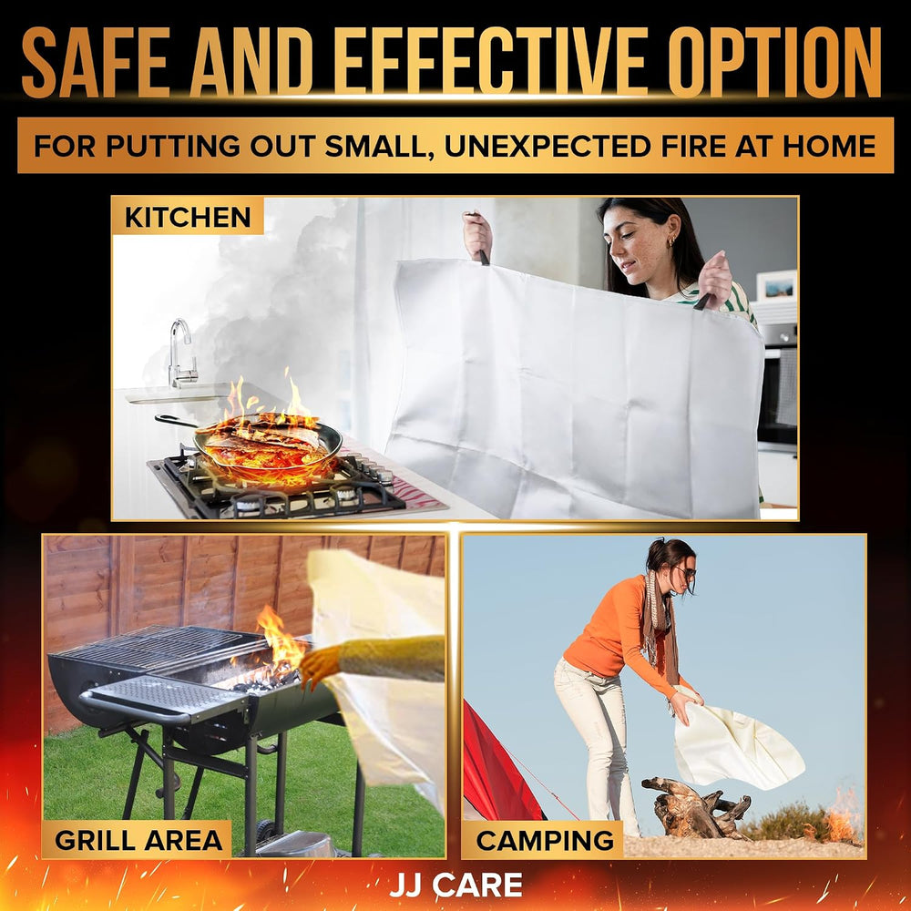 JJ CARE Fire Blanket – 10 Pack with Hooks and Gloves, 40" x 40" Fla...