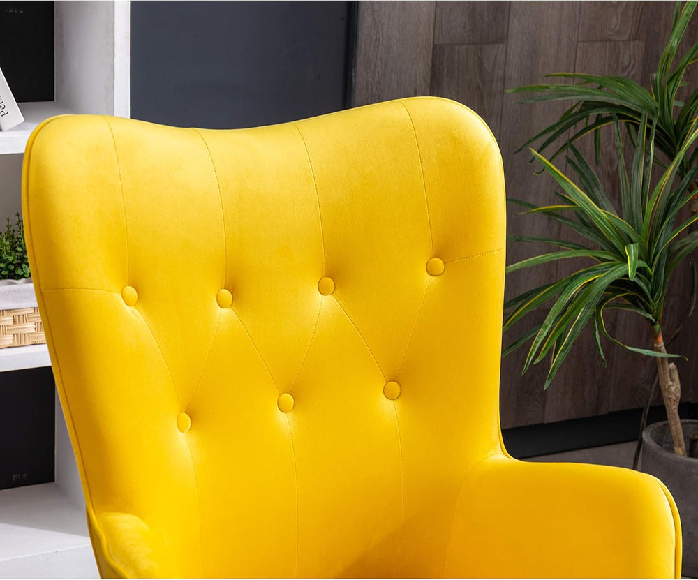 Roundhill Furniture AC155YL Doarnin Silky Velvet Tufted Button Accent Chair, ...