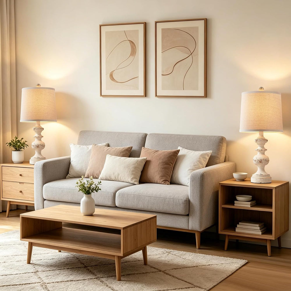 PARTPHONER Farmhouse Table Lamp Set of 2, Rustic Table Lamps for Living Room ...