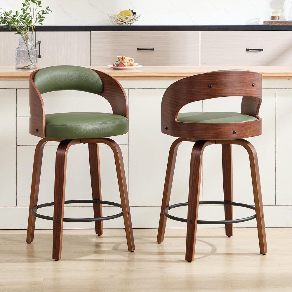 Swivel Bar Stools Set of 2,26" Faux Leather Upholstered Counter Height B...
