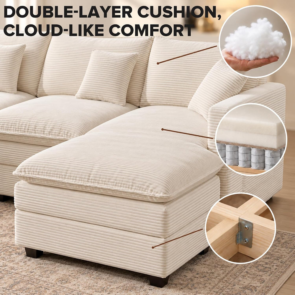 U Shaped Modular Sectional Sofa, 107" Cloud Couch with 2 Movable Ottomans