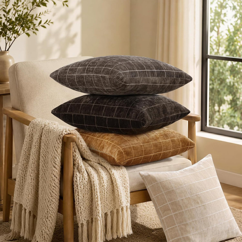 decorUhome Fall Plaid Rust Throw Pillow Covers 26x26 Set of 2