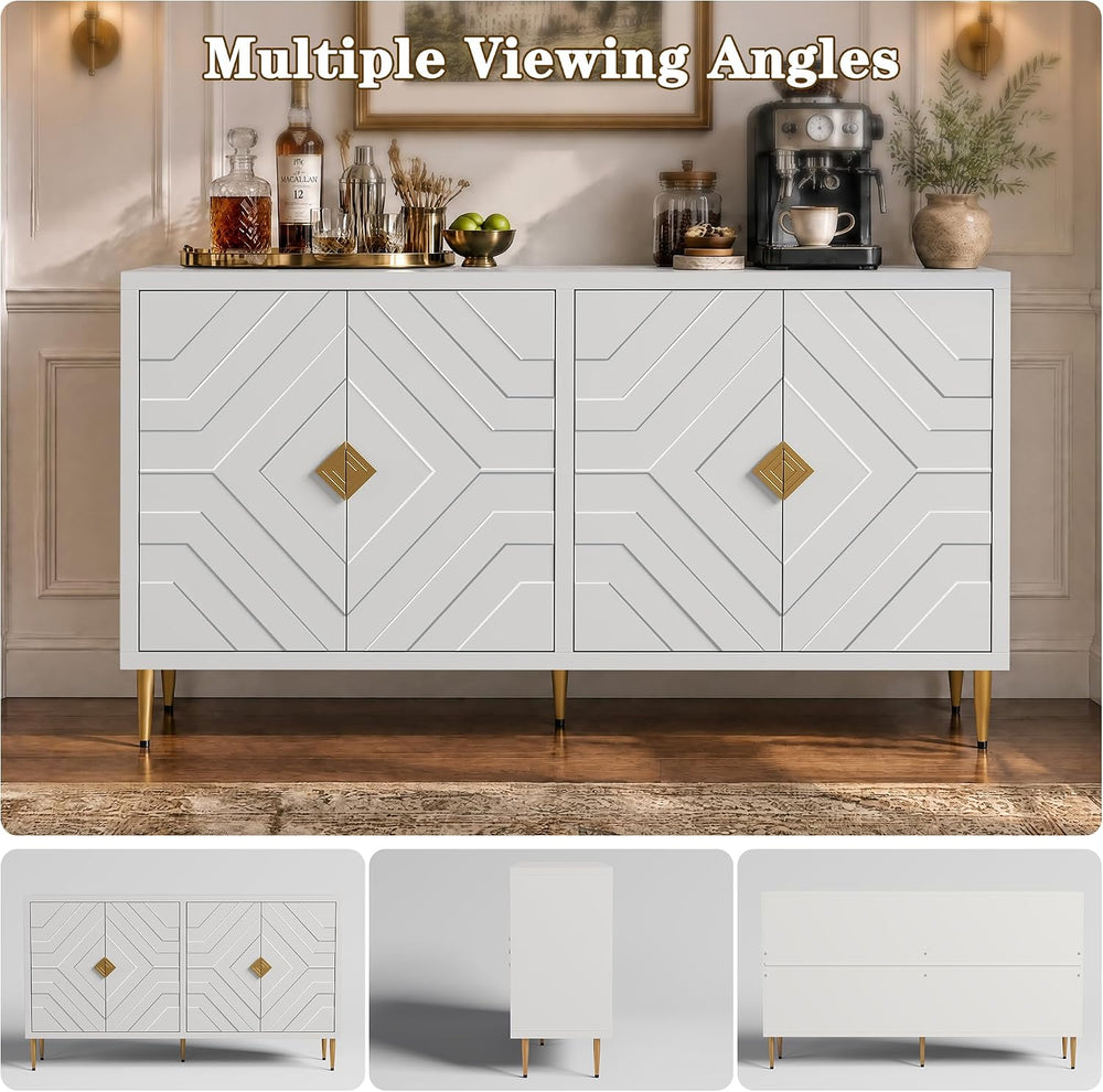 HLR 58'' Modern Sideboard Buffet Storage Cabinet with 4 Doors, White