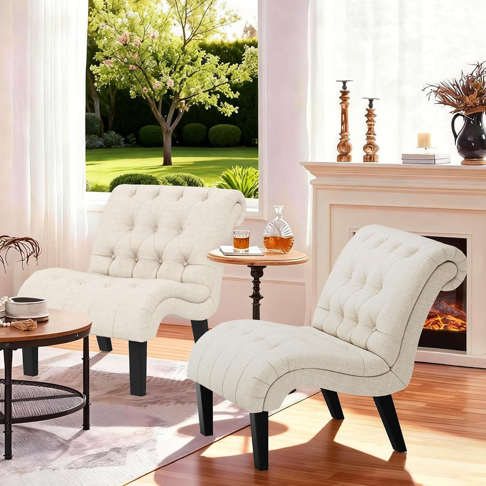 Accent Chair Set of 2 Upholstered Living Room Chairs Armless