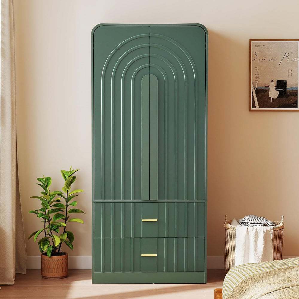 ORRD Freestanding Armoire Wardrobe Closet with Arched Fluted 2 Doors and 2 St...