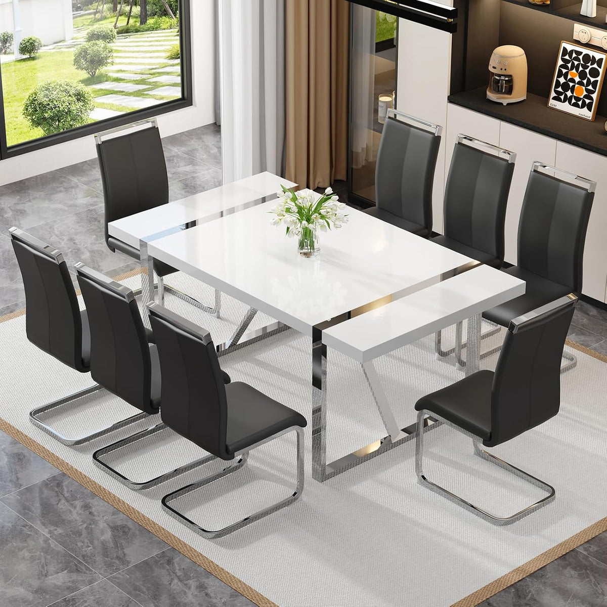 Ebullient Dining Table Set for 8，Modern 9 Piece Dining Room Chairs Set