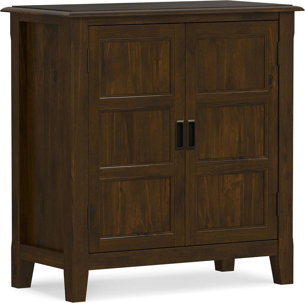 SIMPLIHOME Burlington 30" Wide Solid Wood Cabinet in Mahogany Brown