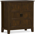 SIMPLIHOME Burlington 30" Wide Solid Wood Cabinet in Mahogany Brown