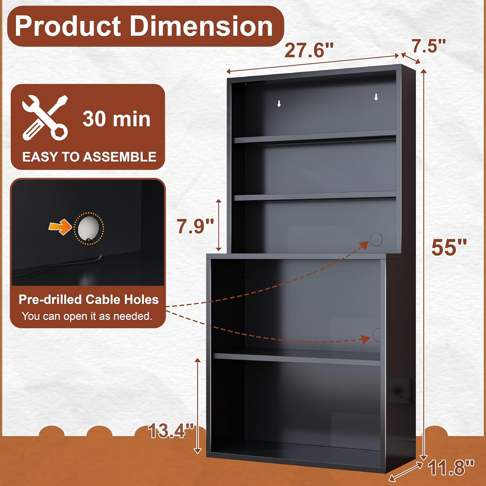 Media Storage Cabinet, Heavy-Duty Metal Record Player Stand with Open Display...