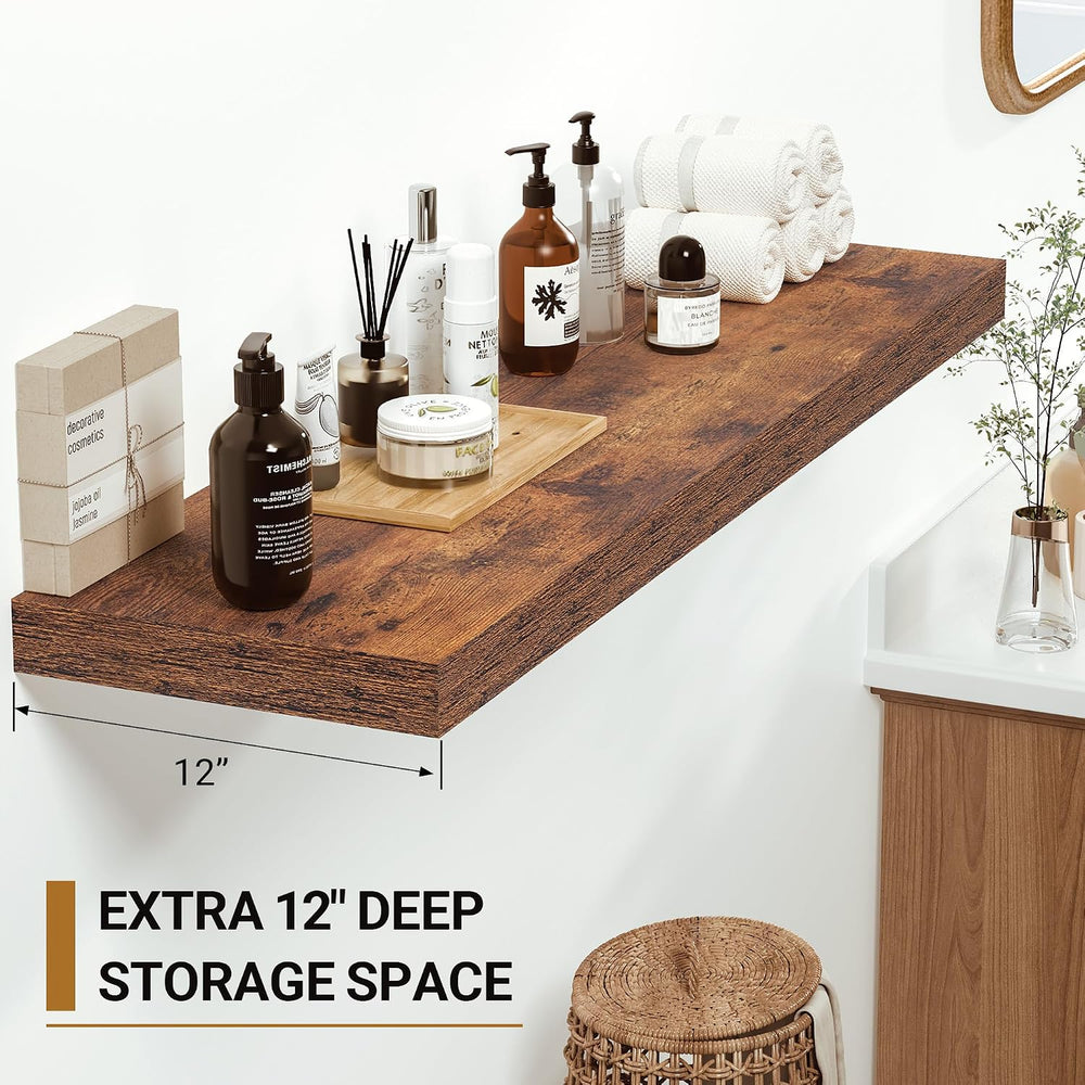 Vivelove 55x12 Floating Shelves 12 Inches Deep, Rustic Brown, Set of 2