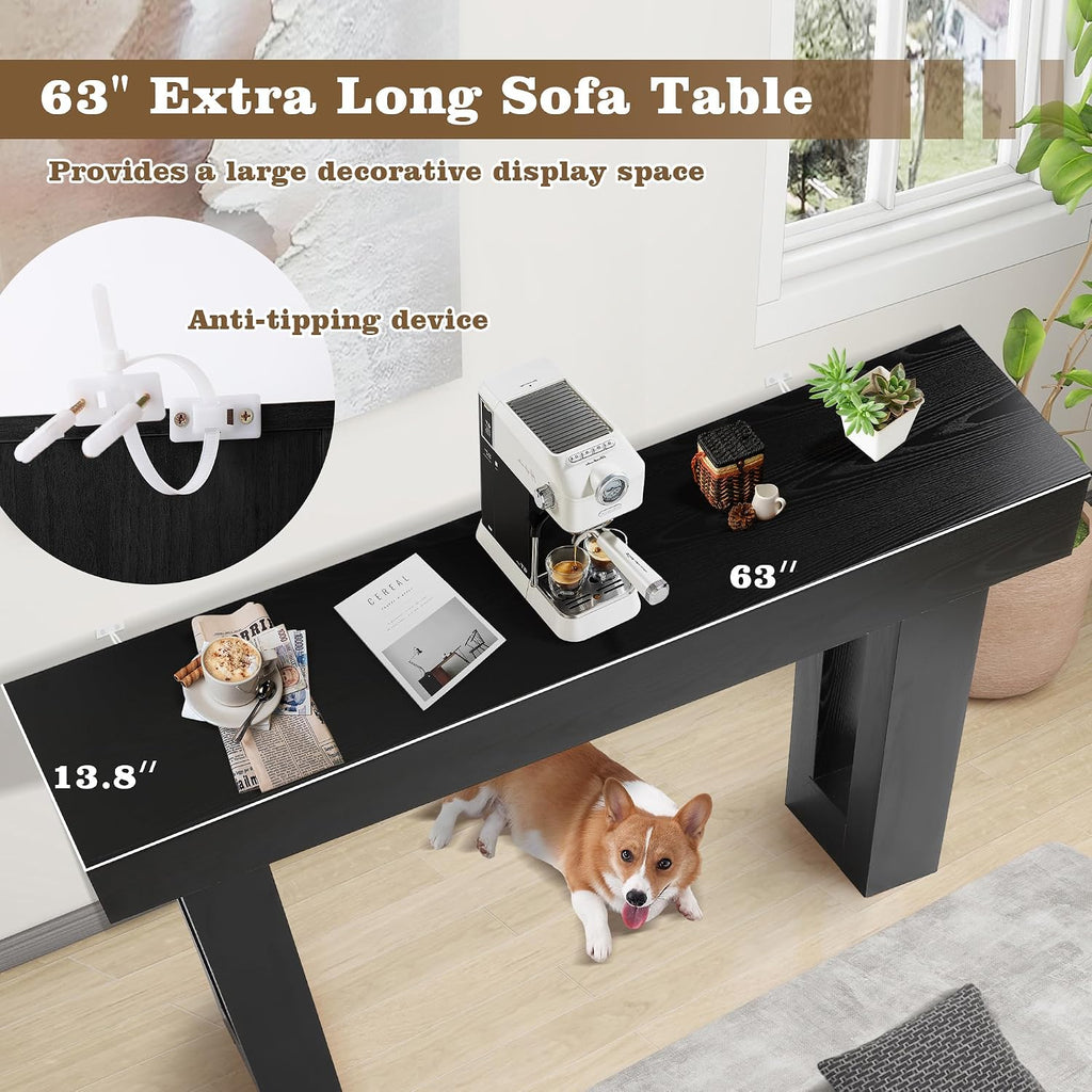 Depeht 63" Long Entryway Console Table, Wooden Sofa Behind Couch Table