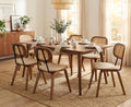 Ya-Home Mid-Century Dining Chairs Set of 6, PU Leather Kitchen Chairs with Rattan Backrest Wooden Legs Armless Design for Dining Room Living Room, Beige