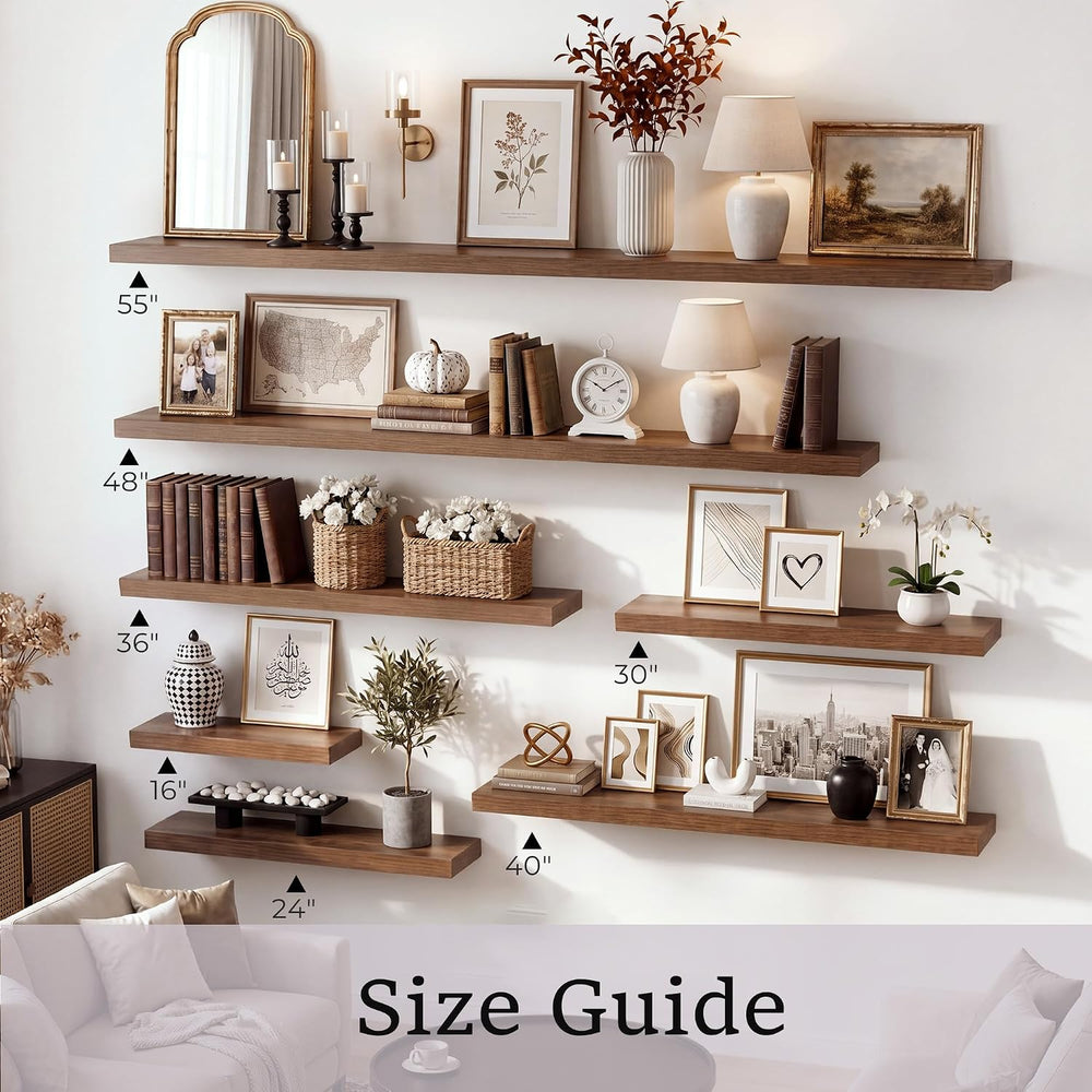 Vivelove Walnut Floating Shelves 8 Inch Deep, 16 x 8, Set of 2