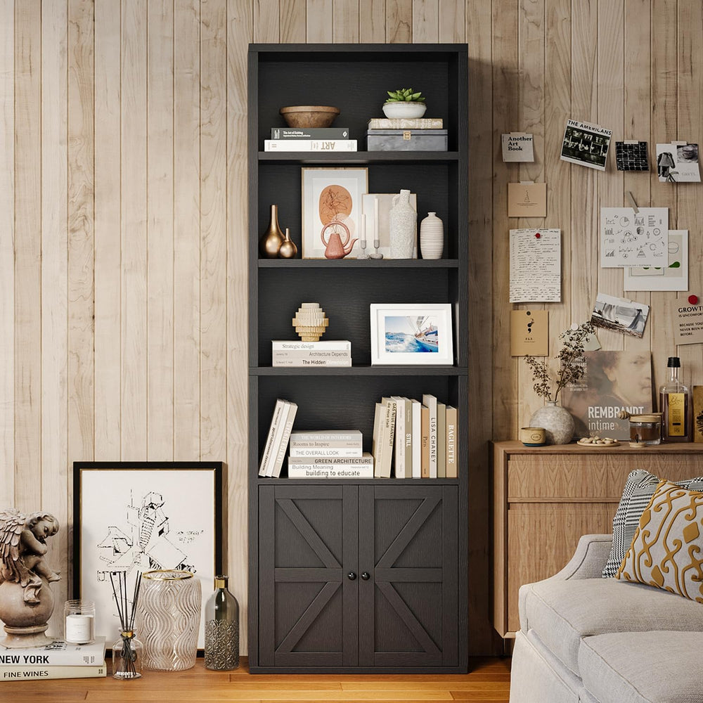 MXV Bookshelf Bookcase with Doors, 6 Tier 71" Tall Wooden Storage Shelve...