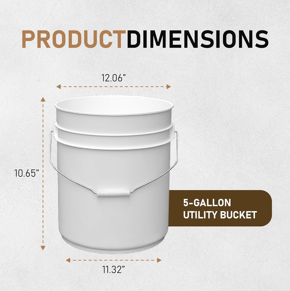 ATERET 5 Gallon Bucket Only - Durable 90 Mil All Purpose Pail - White Bucket ...