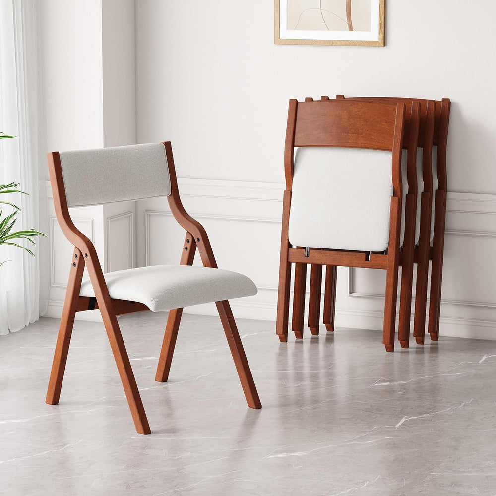 Ball & Cast Upholstered Folding Dining Chairs Set of 2, Foldable Wooden C...