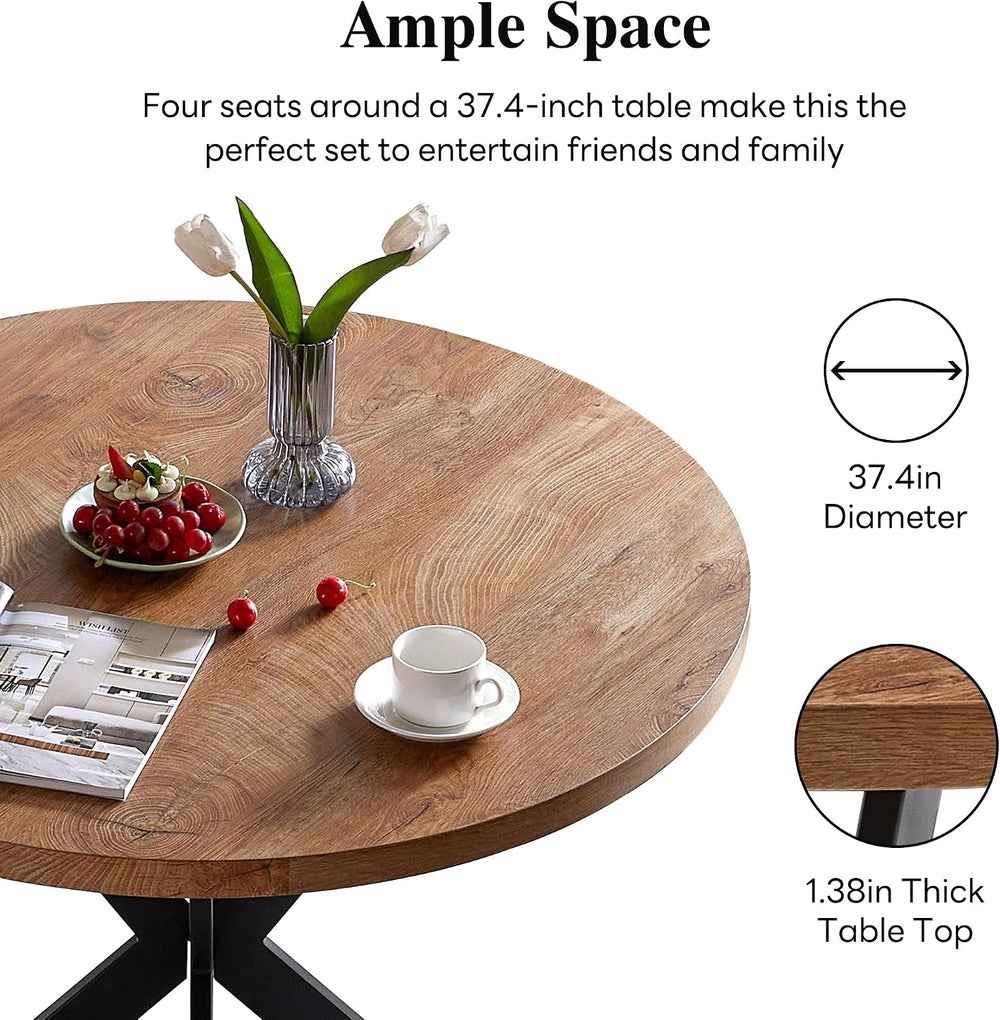NORDICANA 5 Piece Dining Table and Chair Set, 37-Inch Engineered Wood Round T...