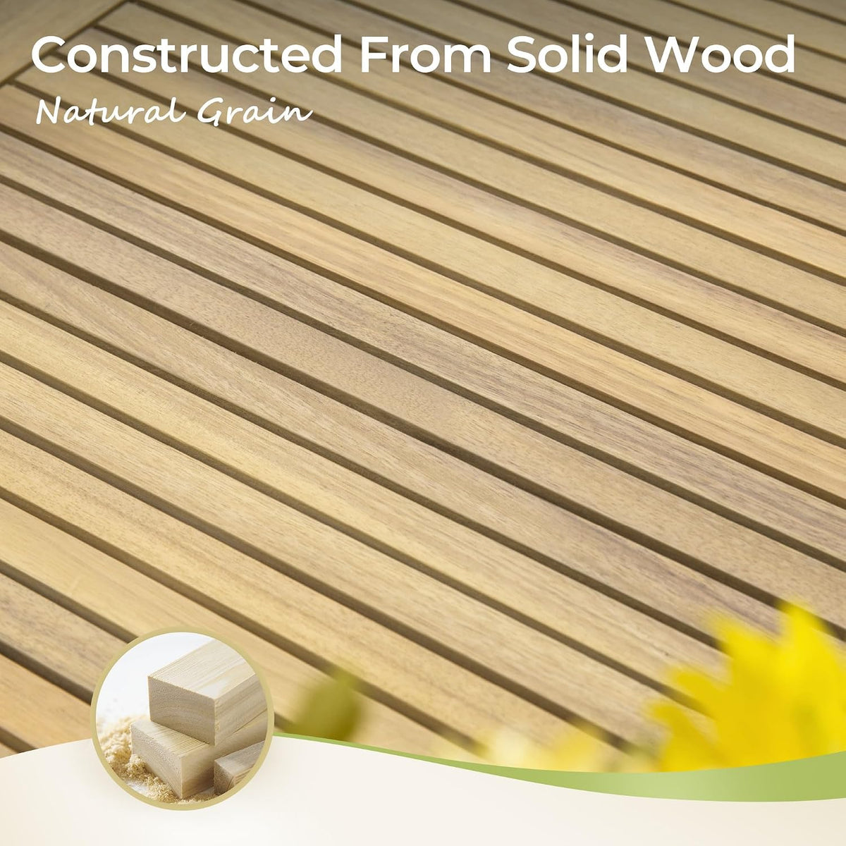 mixpatio acacia wood patio dining set for 8, close-up detail