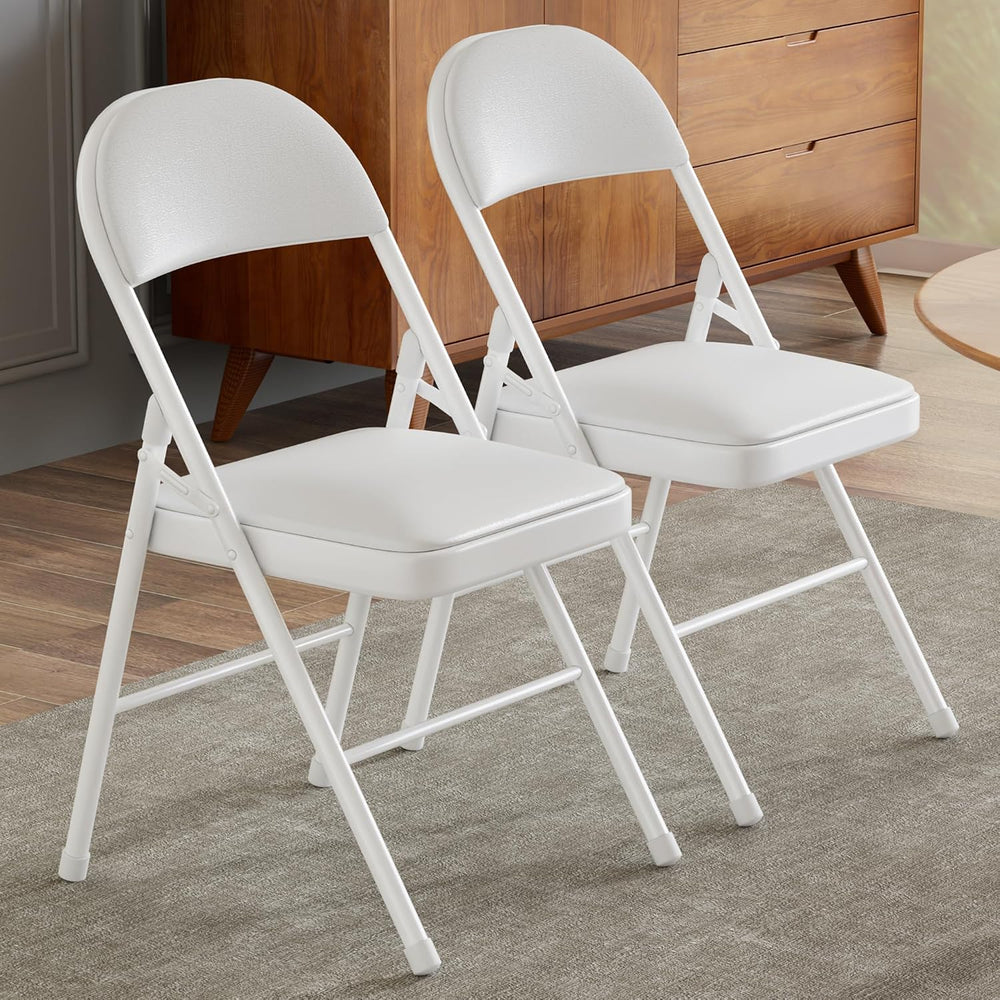 VECELO Folding Chairs Set of 2, Faux Leather Padded, White