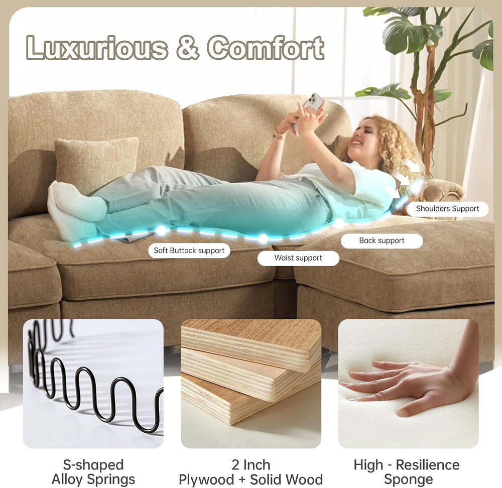 Aoowow 138” Modular Sectional Sofa, Mid Century Chenille 4-Seat Couches with ...