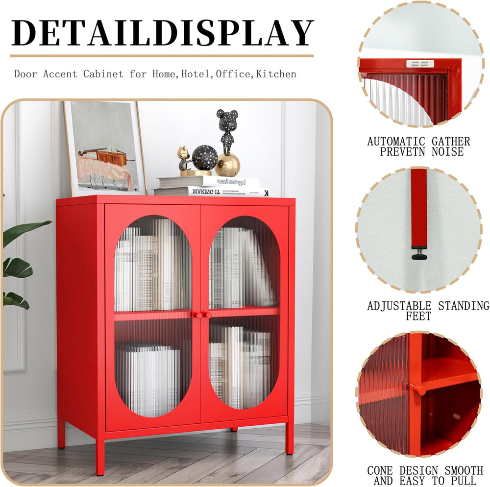 Small 2 Transpanrent Door Metal Storage Side Buffet Cabinet for Room,Entryway...